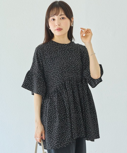 LAVEANGE（ラビアンジェ） ブラウス シャツ 夏 楊柳ドットチュニック