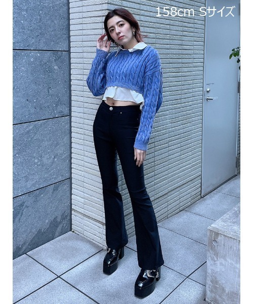 「ENVYM」 ブーツカットパンツ MEDIUM ブラック レディース_画像4
