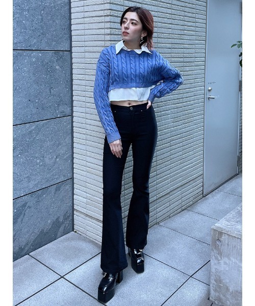 「ENVYM」 ブーツカットパンツ MEDIUM ブラック レディース_画像7