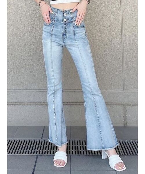 GYDA ハイウエスト フィットフレアデニム パンツ GYDA パンツ デニム ジーンズ ハイウエスト フィットフレア