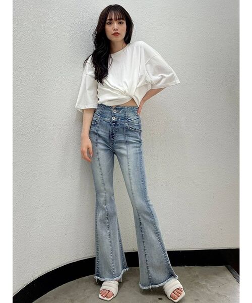GYDA ハイウエスト フィットフレアデニム パンツ GYDA パンツ デニム ジーンズ ハイウエスト フィットフレア