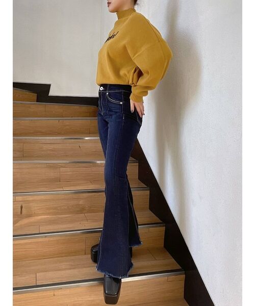GYDA ハイウエスト フィットフレアデニム パンツ GYDA パンツ デニム ジーンズ ハイウエスト フィットフレア