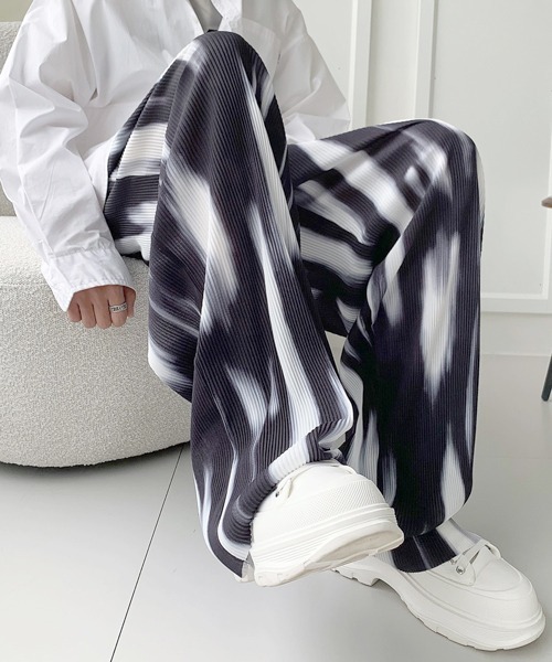 パンツ Distressed Marble Graffiti WideLeg Pants パンツ 「FVLMEN」marble design relax Pants/マーブル デザイン