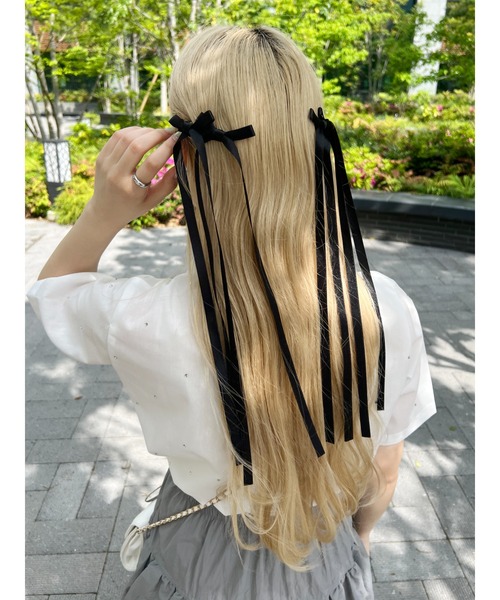 【人気ショップが最安値挑戦！】 ヘアクリップ レディース 「2点SET」ロングリボンクリップセット ヘアアクセサリー