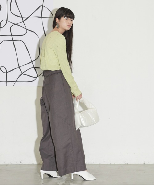 トップス YN THE Yon tシャツ ドットスタッズリップルトップス レディース