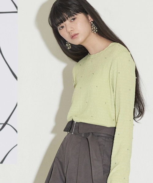 トップス YN THE Yon tシャツ ドットスタッズリップルトップス レディース