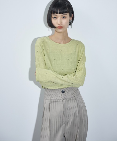 THE Yon tシャツ ドットスタッズリップルトップス レディース