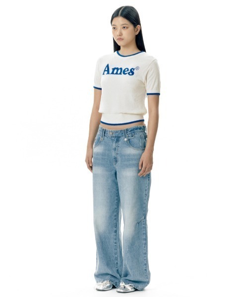 トップス AMES WORLDWIDE ニット ブルー LOGO KNIT