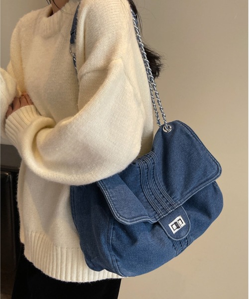 D&G 丸型 フリンジ デニム ショルダーバッグ LA VORAGINE ショルダーバッグ バッグ デニムチェーンショルダー