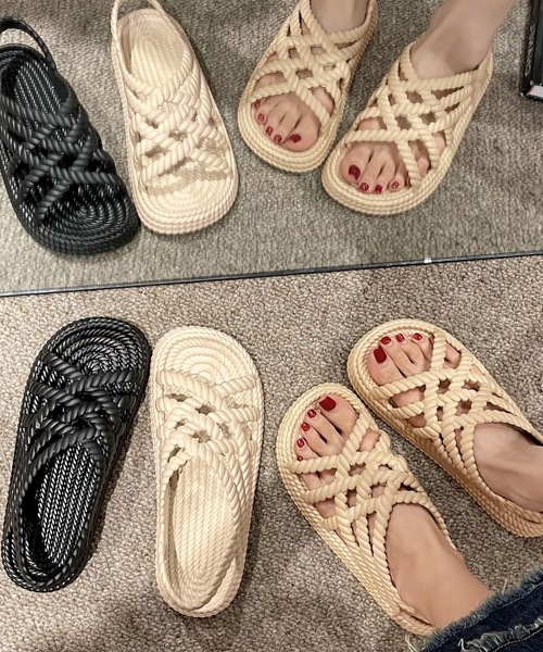 Lace Ladies サンダル ツイスト メッシュ バックストラップ