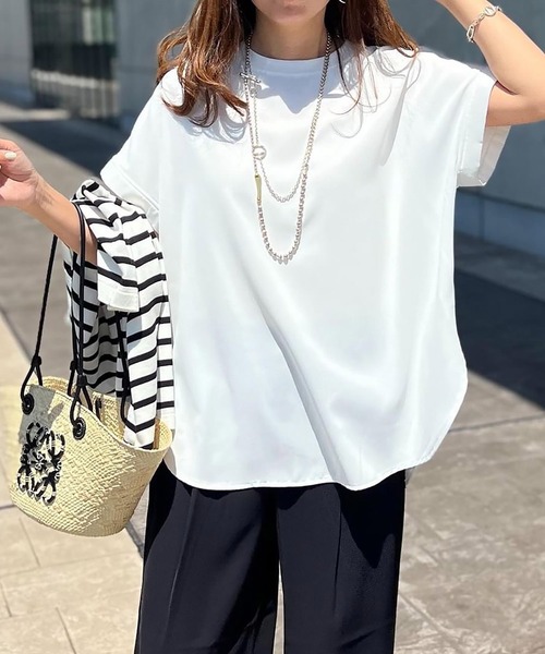 ブラウス シャツ 「手洗い可能」サイズ展開追加！バックジップジョーゼットTブラウス レディースの画像