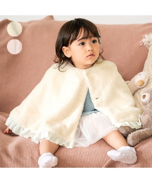 Diagram ポンチョ 2way フォックスファー アイボリー×ライトピンク kids zoo（キッズズー） ポンチョ フェイクファーマント キッズ 子供服