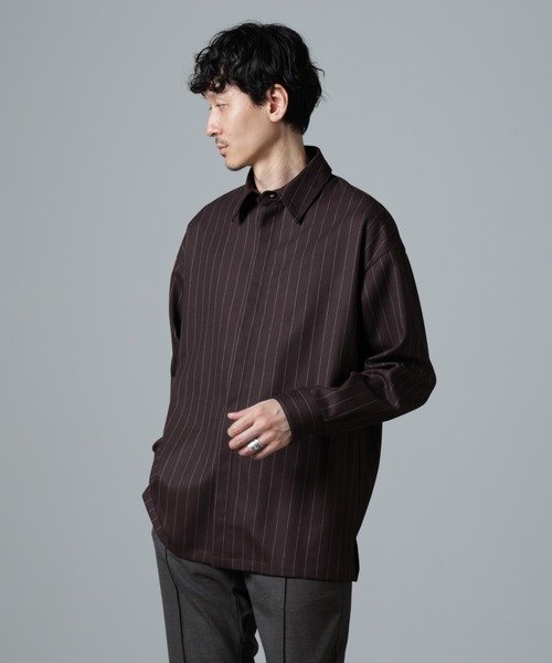 NANO universe シャツ ピンストライプフランネル比翼シャツ
