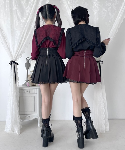 DearMyLove ブラウス シャツ 角襟クモレースチェーンブラウス