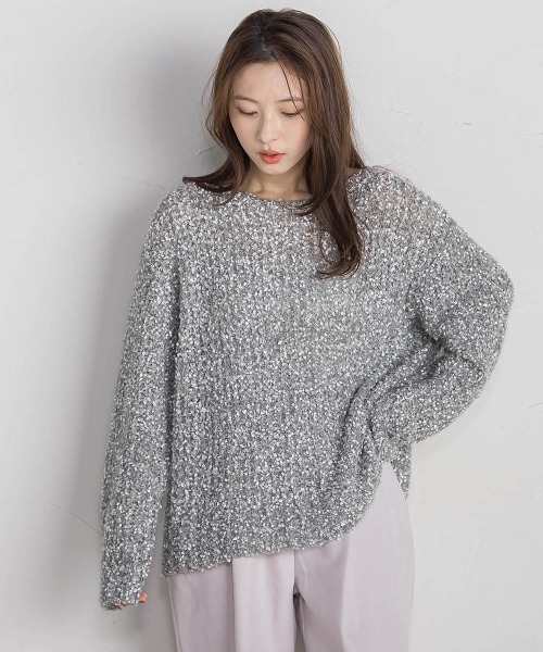 ニット セーター モヘア混リボンヤーンニュアンスニット「手洗い可能」 レディース