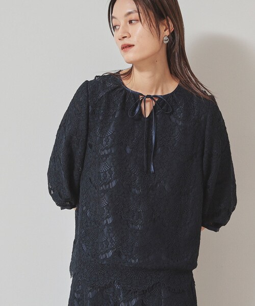ブラウス シャツ 「春色／セットアップ可」裾スカラレースブラウス レディース