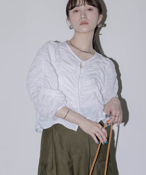 カーディガン シャーリングショートカーデ レディース