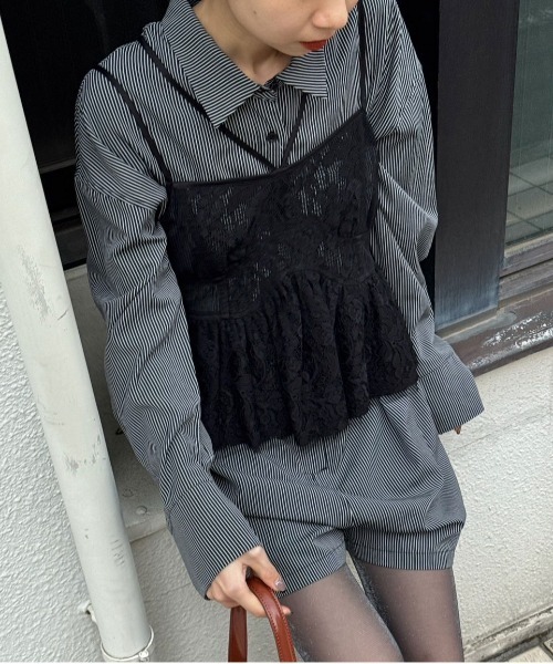 サロペット・オーバーオール・オールインワン Ameri Vintage STRIPE SHIRT ROMPERS Ameri（アメリ） オールインワン STRIPE SHIRT ROMPERS レディース