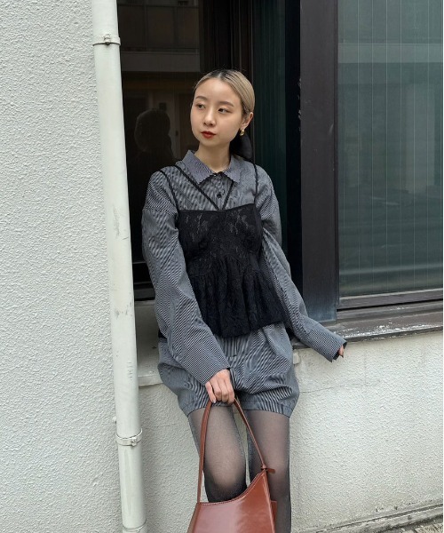 サロペット・オーバーオール・オールインワン Ameri Vintage STRIPE SHIRT ROMPERS Ameri（アメリ） オールインワン STRIPE SHIRT ROMPERS レディース