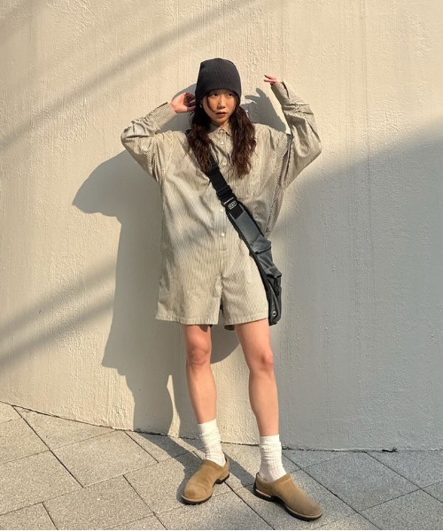 Ameri（アメリ） オールインワン STRIPE SHIRT ROMPERS レディース