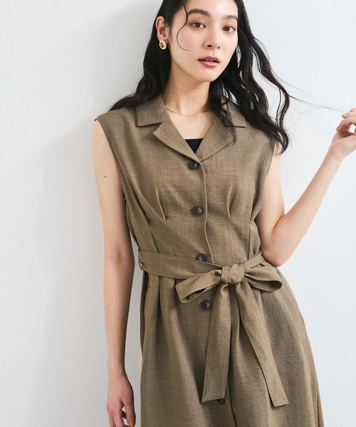 【ハンドメイド品】一点もの　リネン混ジレワンピース【新品】 ハンドメイド品】一点もの リネン混ジレワンピース【新品】