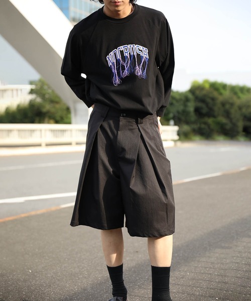新品【MIESROHE ミースロエ】ワイド　ハーフ パンツ　ガウチョ　タック　黒 2タックツイルテーパーパンツ(ロングパンツ)｜パンツ｜MIESROHE