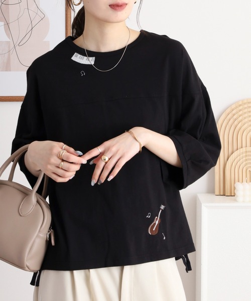 tシャツ EMAGO 夜風と音色刺繍Ｔシャツ レディース Emago tシャツ EMAGO 夜風と音色刺繍Tシャツ レディース