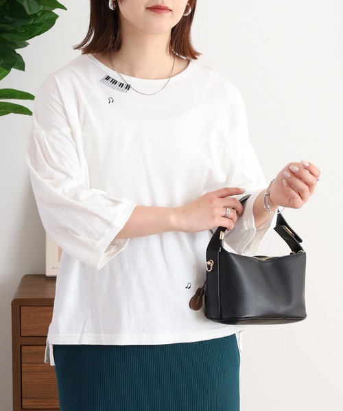 tシャツ EMAGO 夜風と音色刺繍Ｔシャツ レディース EMAGO 夜風と音色刺繍Tシャツ（Tシャツ/カットソー）｜Emago