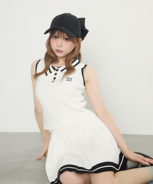 G/FORE ノースリーブポロ×スカートセット 白×ネイビー 限定デザイン✨新品 G/FORE ノースリーブポロ×スカートセット 白×ネイビー 限定