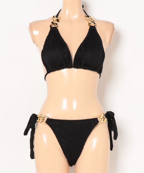リボン付き黒ビキニ 新品 SEA DRESS 水着 リボン付フロントツイストビキニ/水着