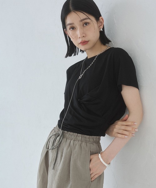 tシャツ ドレープ デザイントップス レディース