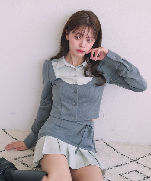 fupel スカート Switched Shirt pleat skirt / 切り替えシャツプリーツ