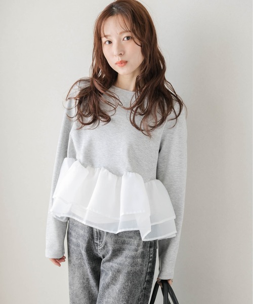 INGEBORG 豪華フリルシアートップス 日本製 フリーサイズ ヴィンテージ① SUGAR BISKET（シュガービスケット） tシャツ シアーフリルドッキング