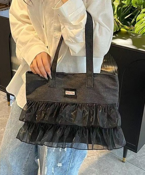 LACーVERT トートバッグ シアーフリルトートバッグ レディース