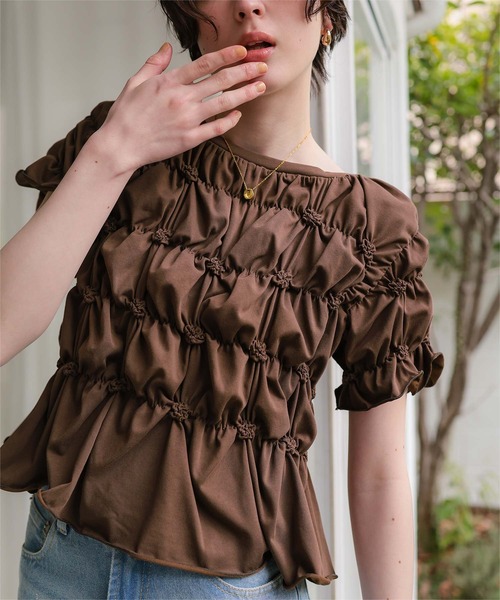 tシャツ ポコポコシャーリング半袖Tシャツ レディースの画像