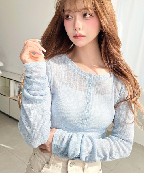 トップス 8000MONCLER moment+ tシャツ メランジシアーカットソー袖シャーリング長袖ヘンリー