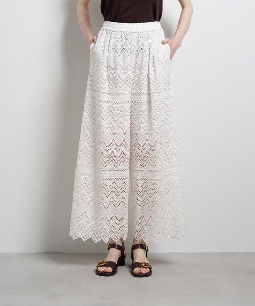 ワイドパンツ パンツ エンブロイダリーコットンレースパンツ レディースの画像