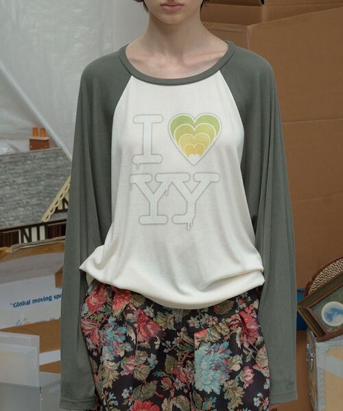tシャツ 「Geek Office / ギークオフィス」OPEN YY / I LOVE YY RAGLAN TEE レディース