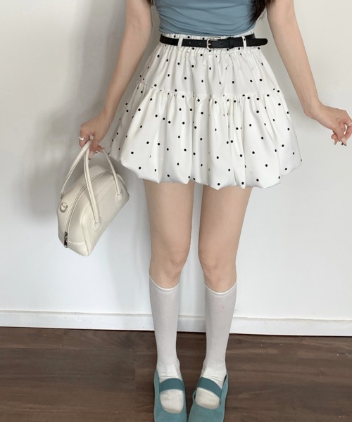 Sibra（シブラ） スカート 「ベルト付き」ドット柄ティアードバルーン