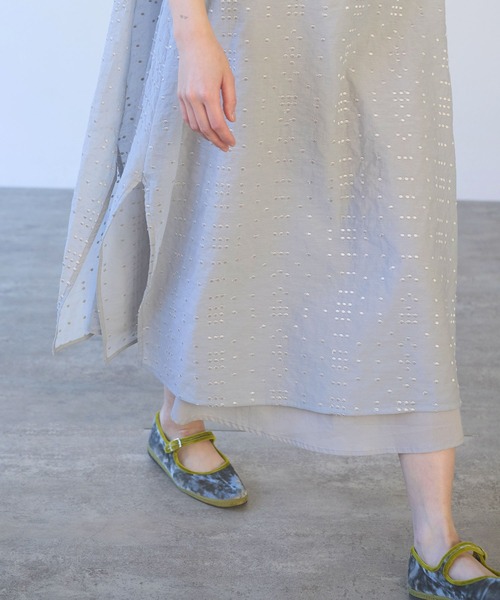 yuni ワンピース Cotton Nylon sheer memoly dot 刺繍 layered one