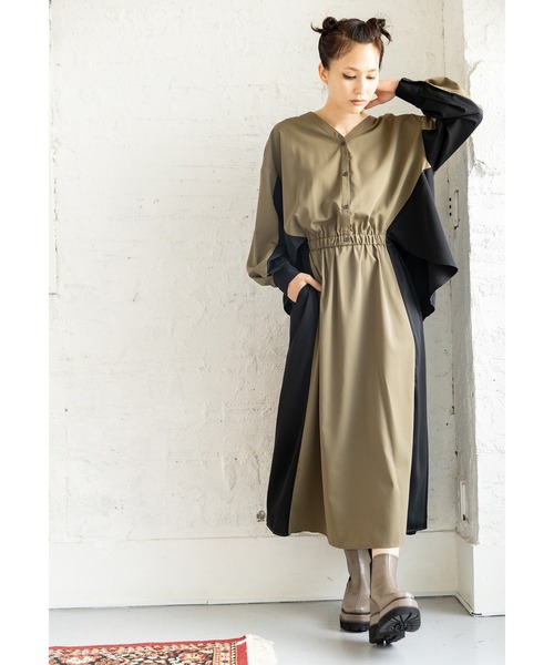 「OSMOSIS」 「loaf」長袖ワンピース ONE SIZE カーキ レディース_画像3