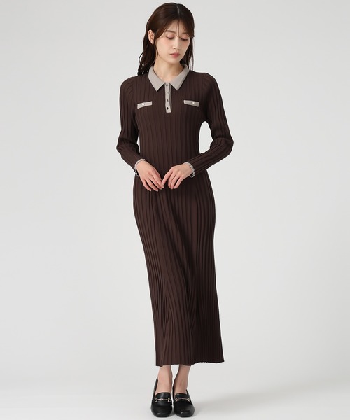 「MISCH MASCH」 ニットワンピース フリ- ブラック レディース_画像3