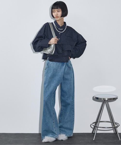 「THE YOn」 長袖シャツ FREE チャコールグレー レディース_画像2