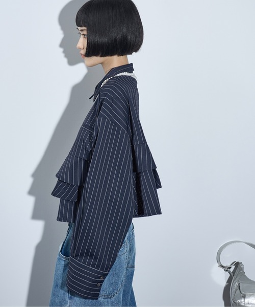 「THE YOn」 長袖シャツ FREE チャコールグレー レディース_画像9