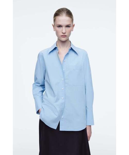 COS ライトブルー　シャツ　Sサイズ OPEN-COLLAR COTTON SHIRT オープンカラーコットンシャツ ライトブルー