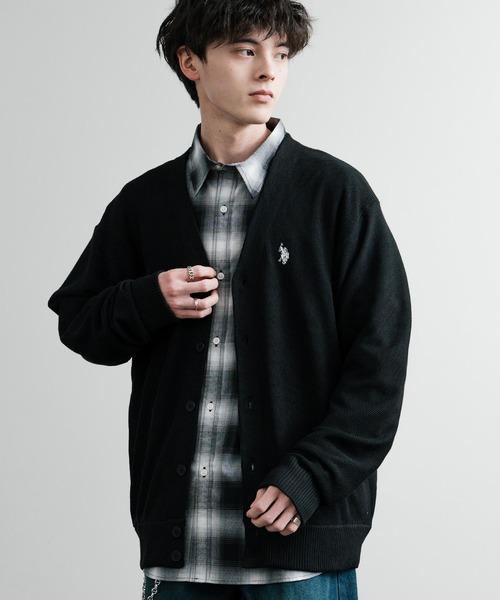 「U.S. POLO ASSN.」 ニットカーディガン M ブラック メンズ_画像2