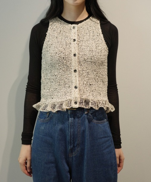 CLANE（クラネ） CLANE MIX MESH GATHER NO SLEEVE TOPS レディース