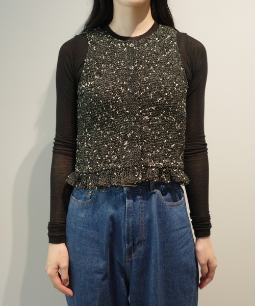CLANE（クラネ） CLANE MIX MESH GATHER NO SLEEVE TOPS レディース