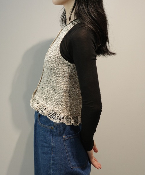 CLANE（クラネ） CLANE MIX MESH GATHER NO SLEEVE TOPS レディース