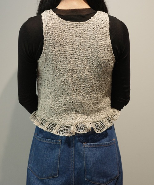 CLANE（クラネ） CLANE MIX MESH GATHER NO SLEEVE TOPS レディース